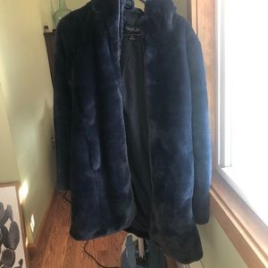 Never worn Rachel Zoe navy faux fur coat
